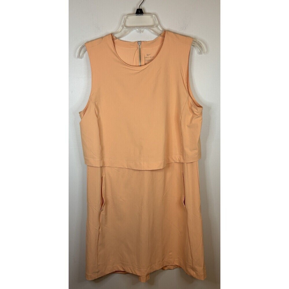 NIKE Flex Ace Sleeveless Dress Women Large DriFit Peach Golf Tennis Athletic